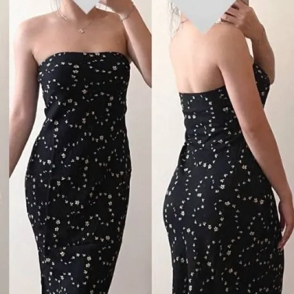 NWT Reformation Joana Dress strapless midi Breezy black white size Large L - Image 10