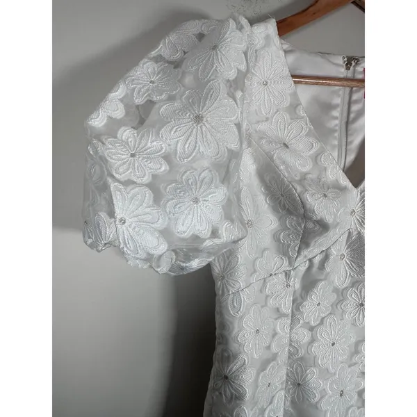 Lilly Pulitzer Citra Floral Embroidered Puff Sleeve Sheath Dress Women 00 White - Image 3