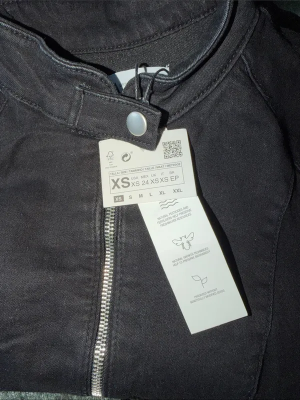 NWT ZARA Black Zip Denim Jumpsuit Long Sleeve Moto Utility XS 8197/247 Stretch - Image 9