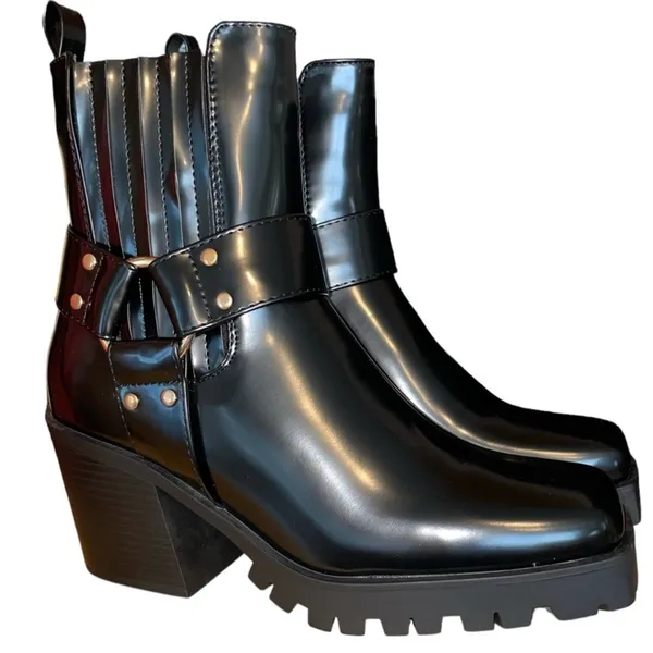Shoe Dazzle Enslee Chelsea Black Biker Boots #9‎ - Image 2