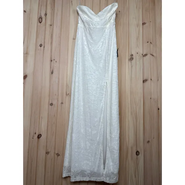 NWT Lulus Exquisite White Velvet Burnout Strapless Maxi Dress Wedding Bride Sz L - Image 2