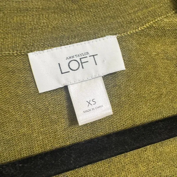 Ann Taylor LOFT Olive Green Sequin Pocket Merino Wool Cardigan Sweater XS - Image 3
