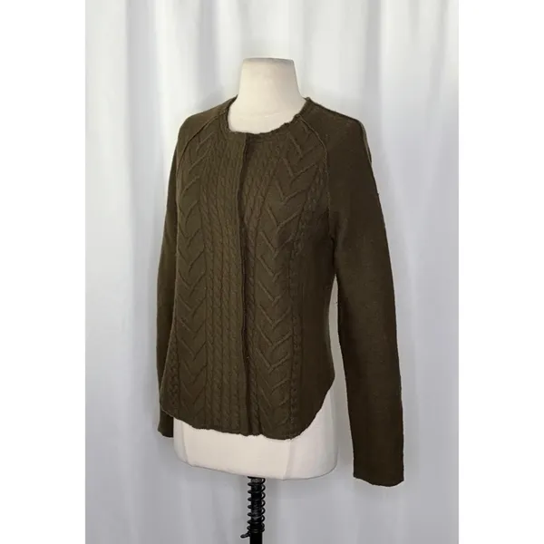 Anthropologie KNITTED & KNOTTED Green Wool Zippered Cable Knit Cardigan Medium‎ - Image 5