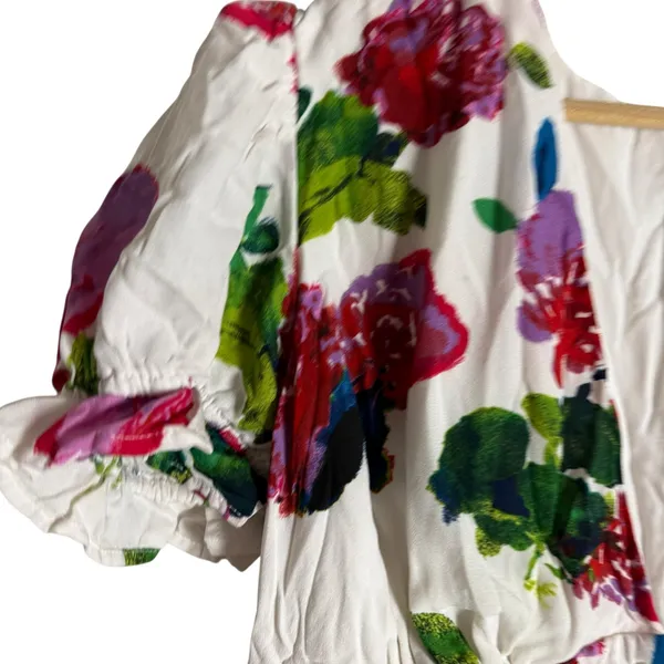 Ashley Park White Floral Print Lace Up Corset Ruffle Hem V-Neck Mini Dress 12 - Image 10