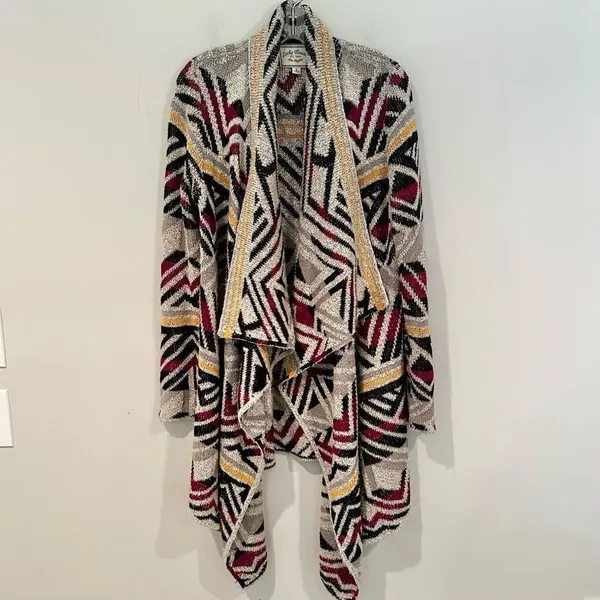 Lucky Brand Intarsia Open Waterfall Cardigan Women's Small Boho Sweater Western‎ - Image 6
