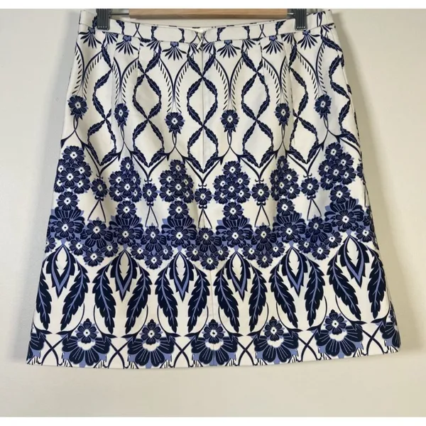 J Crew Skirt Size 6 Blue Floral Pencil Cotton‎ Zip Up Office Preppy Party Casual - Image 2