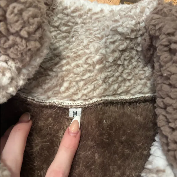 Sherpa Zip Up Jacket Brown Size M - Image 2