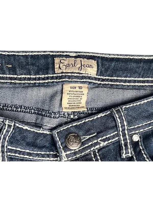 Earl Jean Size 10 Dark Wash Bootcut Jeans Embellished Flap Pocket Stretch - Image 7