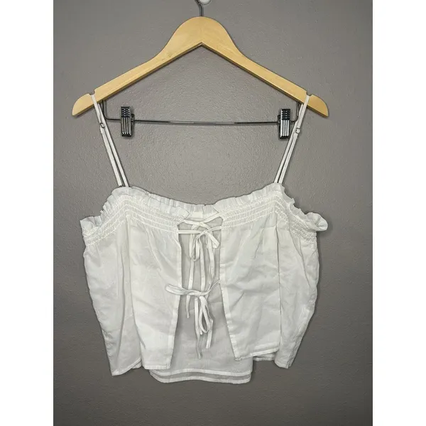 Reformation Cami Top Women Large White Ruffle Smocked Open Back Organic Cotton - Image 5