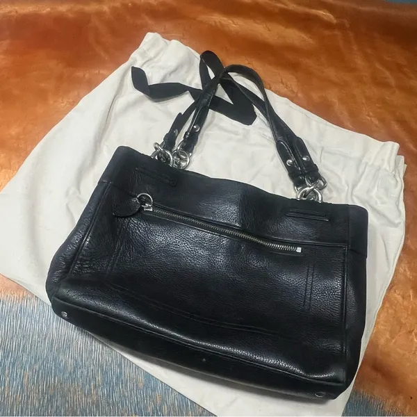 Coach Penelope Carryall Black Pebbled Leather Shoulder Bag silver Turnlock - Image 5