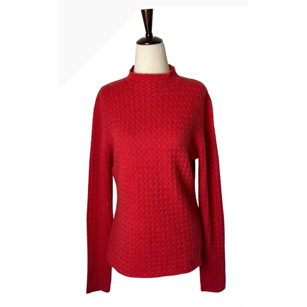 Forte Cashmere Mock Neck Sweater Women Small Red Textured Knit Quiet Luxury‎ - Image 2