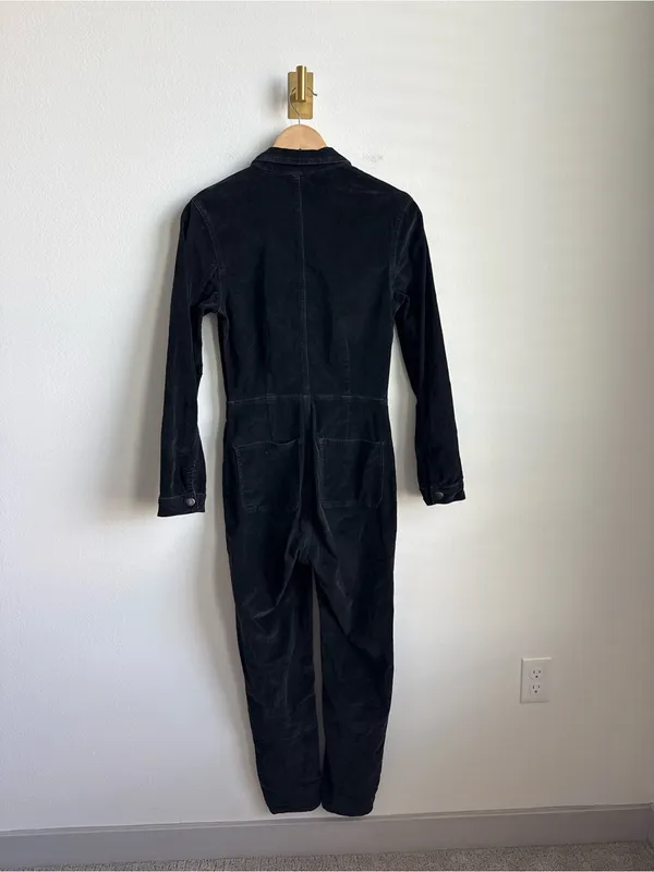 Free People Corduroy Jumpsuit Black Utility Zip Front Coveralls Small - Image 12