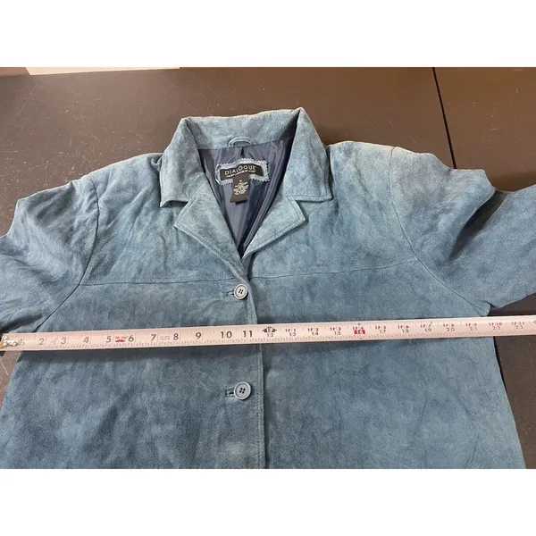 Vintage Dialogue Teal Blue Suede Leather Jacket Women’s M 90s Y2K Washable READ - Image 9