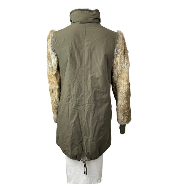 Aqua Genuine Rabbit Fur Long Sleeve Stand Collar Utility Parka Coat Jacket Sz XS - Image 4