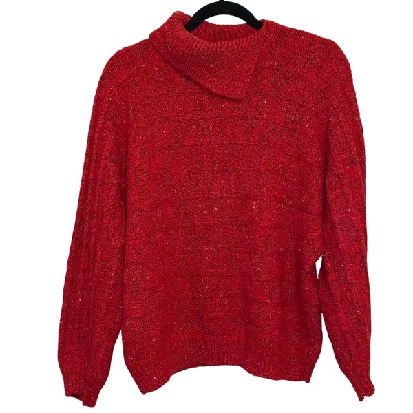 Vintage Red Confetti Wool‎ Blend Sweater Large Chunky Knit Cozy Cottagecore - Image 2