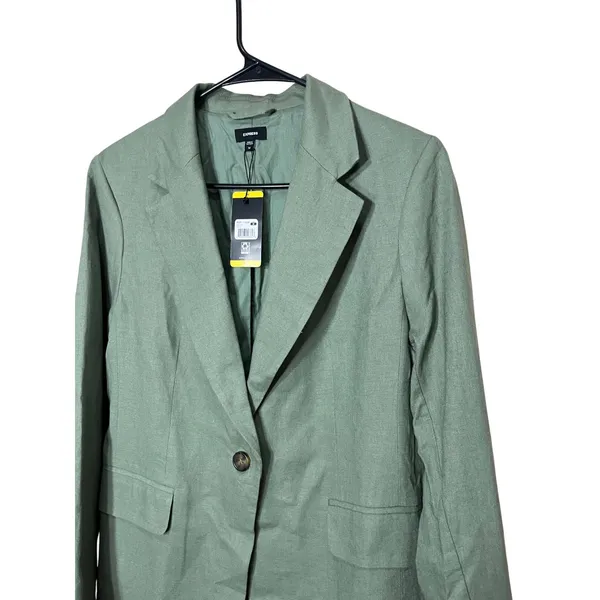 Express Women's Green‎ Linen Blend One-Button Blazer Jacket - Size M NWT - Image 2
