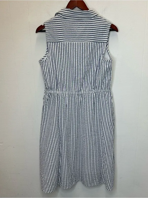 Appleseed's PS Blue and White Striped Sleeveless Midi Shirt Dress - Image 9