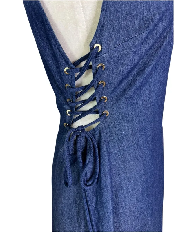 NWT INTERMIX Juniper Denim Chambray Denim Side Lace Up Mini Dress Size 10 - Image 7