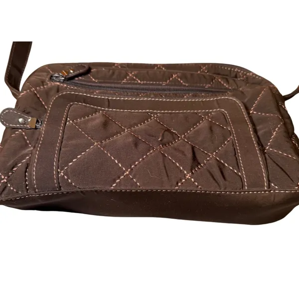 Vera Bradley Brown Microfiber Quilted Shoulder Bag Floral Lining Zip Pockets - Image 4