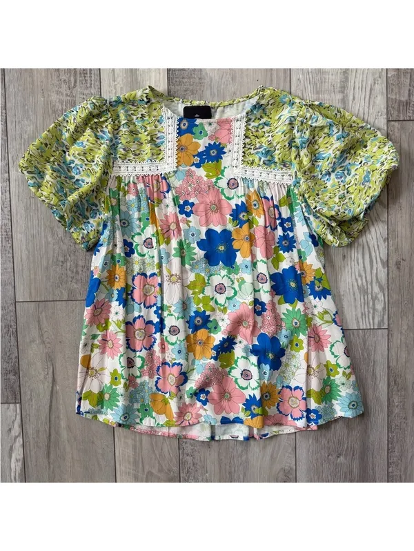 Floral Retro Dopamine Fairycore Bubble Sleeve Lace Coquette Blouse medium - Image 6