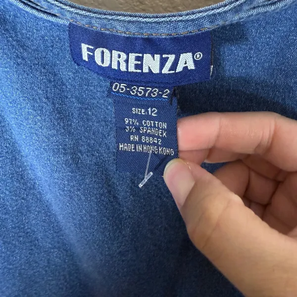 Vintage Forenza Blue Denim Mini Dress Sleeveless Belted Stretch Size 12 90s Y2K - Image 5