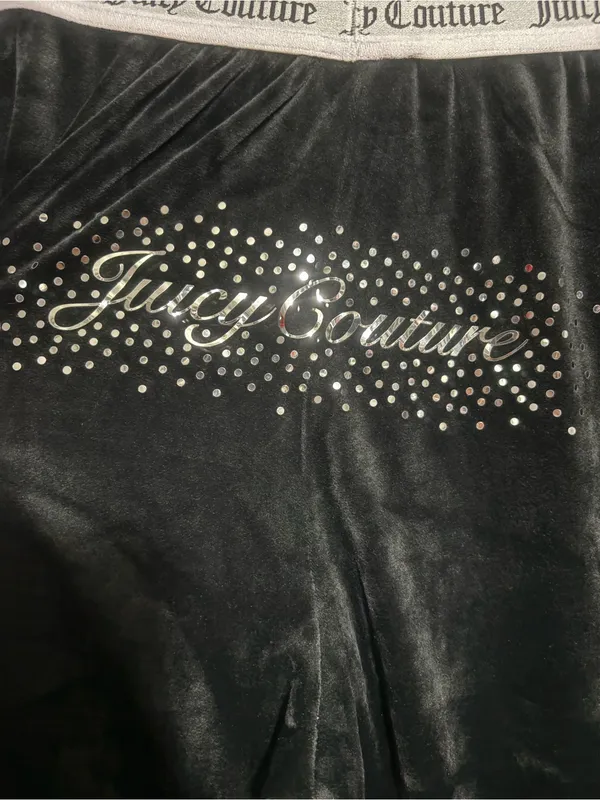 JUICY COUTURE Black Velour Joggers with Logo Waistband and Rhinestone Back - Image 5