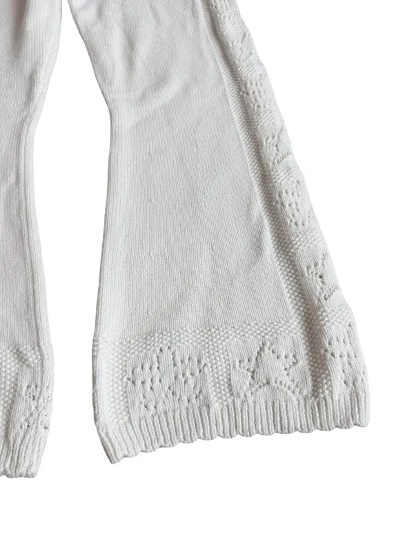 LoveShackFancy White Toro Crochet Flare Pants Wide Leg Pointelle X-Small Women's - Image 4