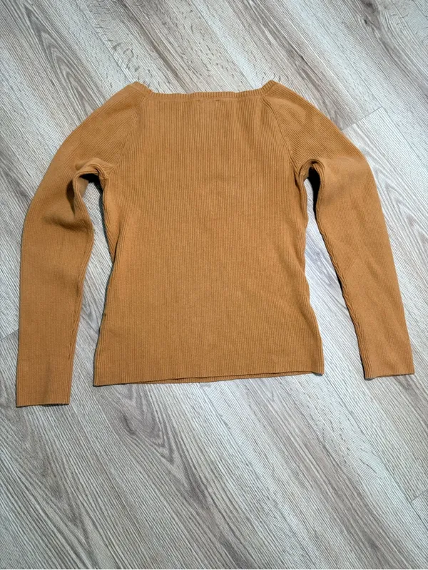 J Crew Womens Camel Tan Ribbed Knit Crewneck Sweater Fitted Size M Fall Basic - Image 3