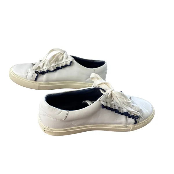 Tory Burch Sport‎ Ruffle Howell Court Sneakers 9 White Navy Leather Athletic - Image 8