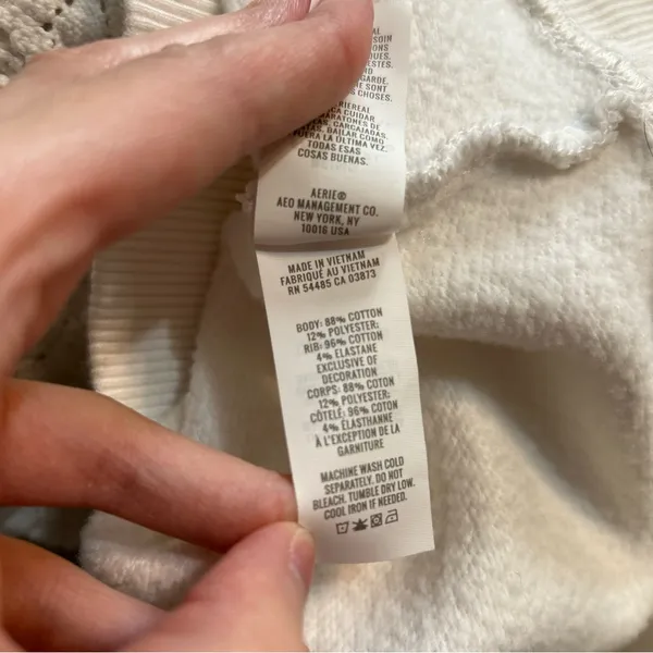 Aerie Hey Crochet Lace Trim Notch Neck Sweatshirt White Small - Image 8