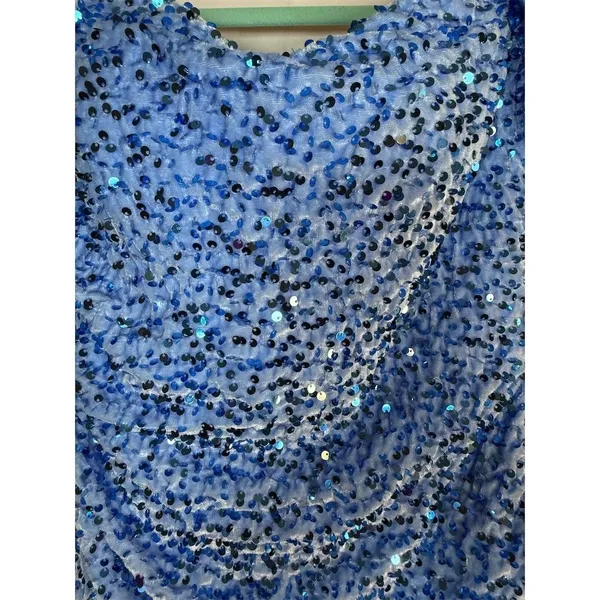 Womens Blue Sequin Ruched Bodycon Mini Dress Sweetheart Off Shoulder - Image 5