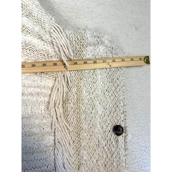 Anthropologie Fringed Boho‎ Poncho M/L Marilyn Cream Coverup Boho Side Buttons - Image 7