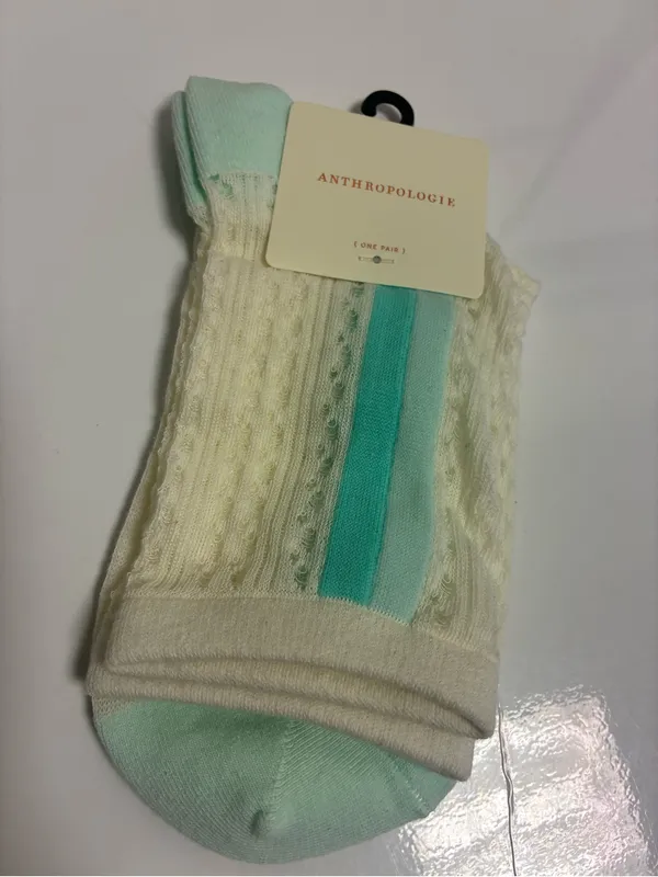 Anthropologie Delicate Pointelle Socks (Cream/Blue) NEW - Image 6