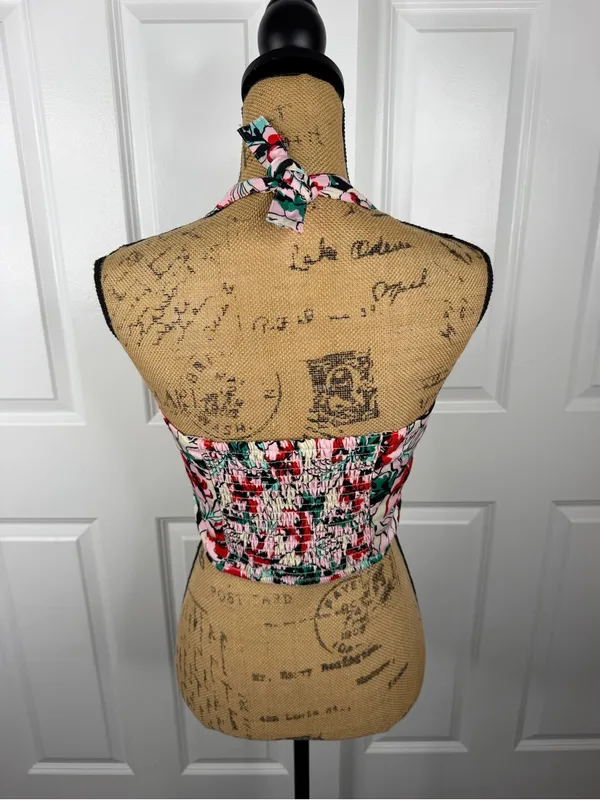 Japna Floral Halter Corset Top Size M Pink Red Green Y2K Summer - Image 7