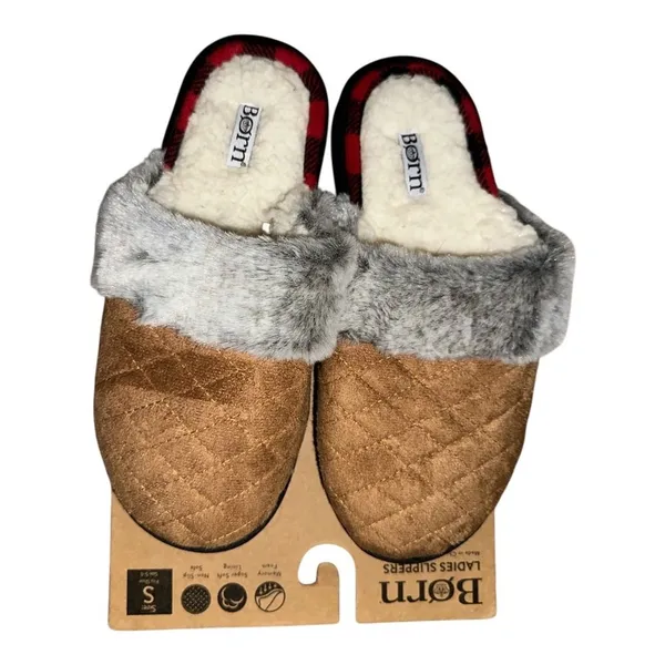 Born Faux‎ Fur Chestnut Clog Slippers, Womens Small (5-6) - Image 2