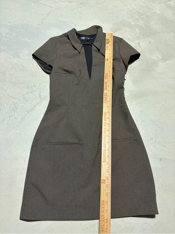 Zara Brown Short-Sleeve Collared Sheath Dress XS - Image 3