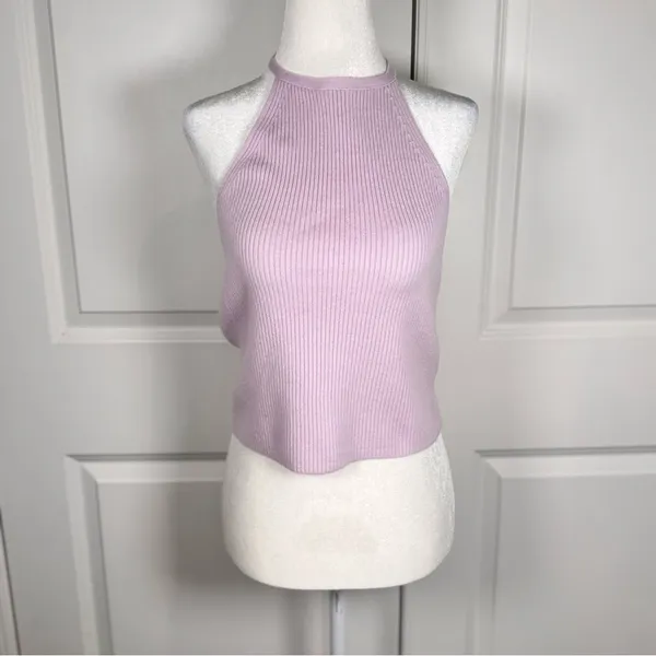 Anthropologie Wool Cashmere Halter Crop Tank Lavender Y2K Balletcore Knit L NWT - Image 3