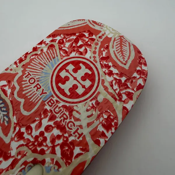 Tory Burch Floral Paisley Flip Flop Sandals Size 7 Logo Beachy Vacation Pool - Image 4