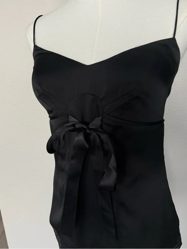 Loft Y2K babydoll Cami Top Bow Sequin Hem Dark Coquette US 6 - Image 3