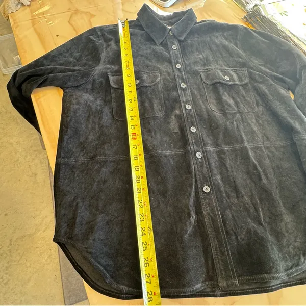 Vintage Jones New York Genuine Leather Suede Button Jacket‎ Shacket Shirt Blk 1X - Image 11