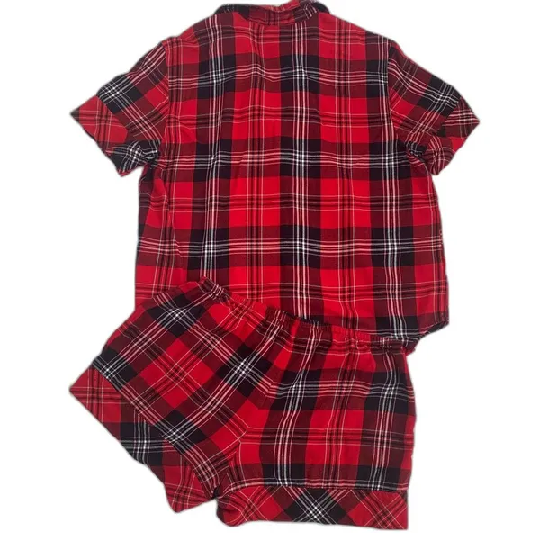 Victoria's Secret 2 piece red plaid tartan short sleeve shirt shorts pajamas XS - Image 2