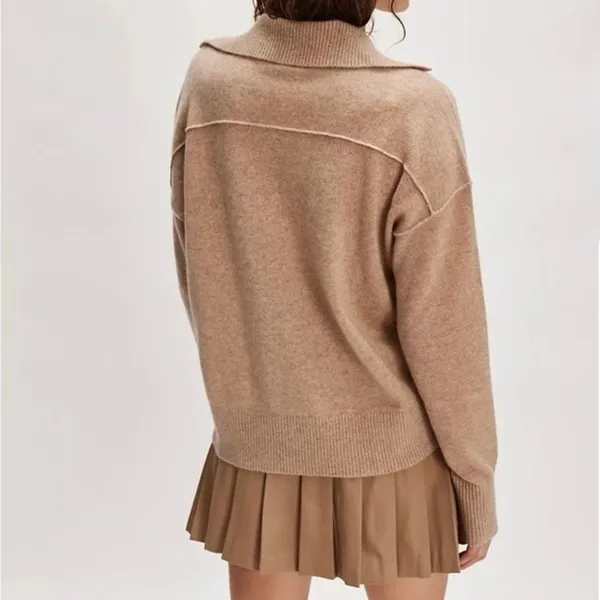 NWT!! FREE PEOPLE Eloura Cashmere‎ Henley Sweater Solid Light Brown Tan X-Large - Image 8