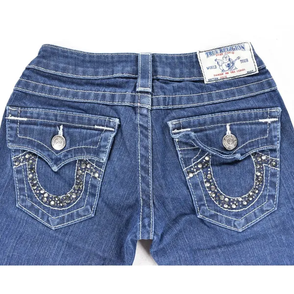 True Religion Julie Skinny Jeans Dark Wash Studded Pockets Low Rise Womens 25x33 - Image 3