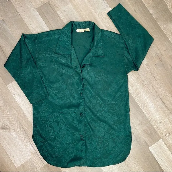 Victoria’s Secret Vintage‎ Satin Brocade Nightshirt Green Small - Image 9