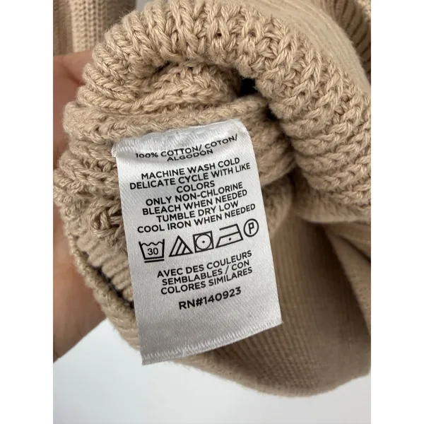 LOFT XS Tan Puff Sleeve Cardigan 100% Cotton V Neck Balloon Sleeve Sweater - Image 4