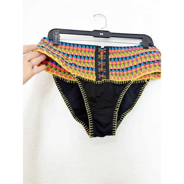Beach Bunny Kira High Waist Bikini Bottom Multicolor Crochet Festival Boho Large - Image 10