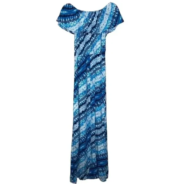 NEW The Vanity Room Women's Small Blue Ruffle Off the Shoulder Maxi Dress v6x - Image 3
