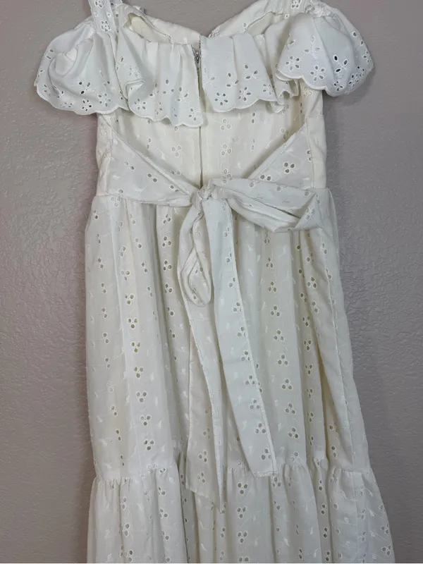 Roberta Vintage 70’s White Cotton Eyelet Lace Tiered Maxi Sundress 7 Cottage - Image 11