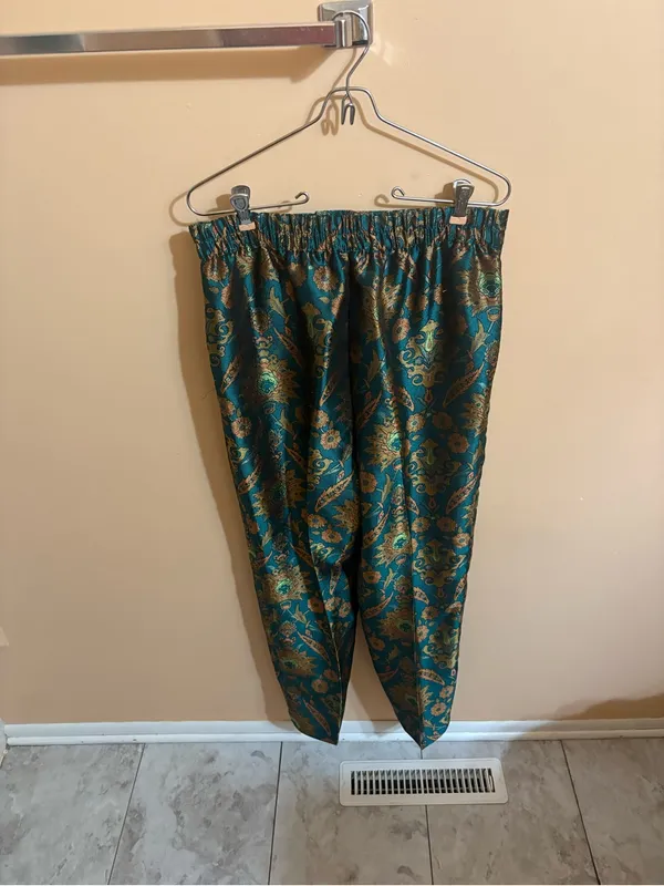 Anthropologie Maeve Melyssa Floral Jacquard Metallic Green Trousers - Image 4