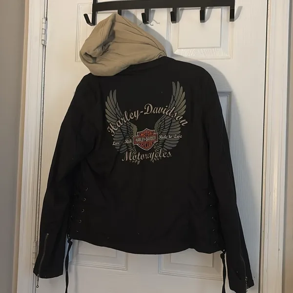 HARLEY DAVIDSON Black Zip Up Detachable Vest Size Large Motorcycle Jacket - Image 9